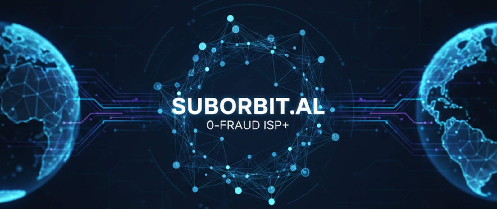 A global network visualization representing Suborbit.al's 0-fraud ISP and residential proxy infrastructure, centered for high-performance data routing.